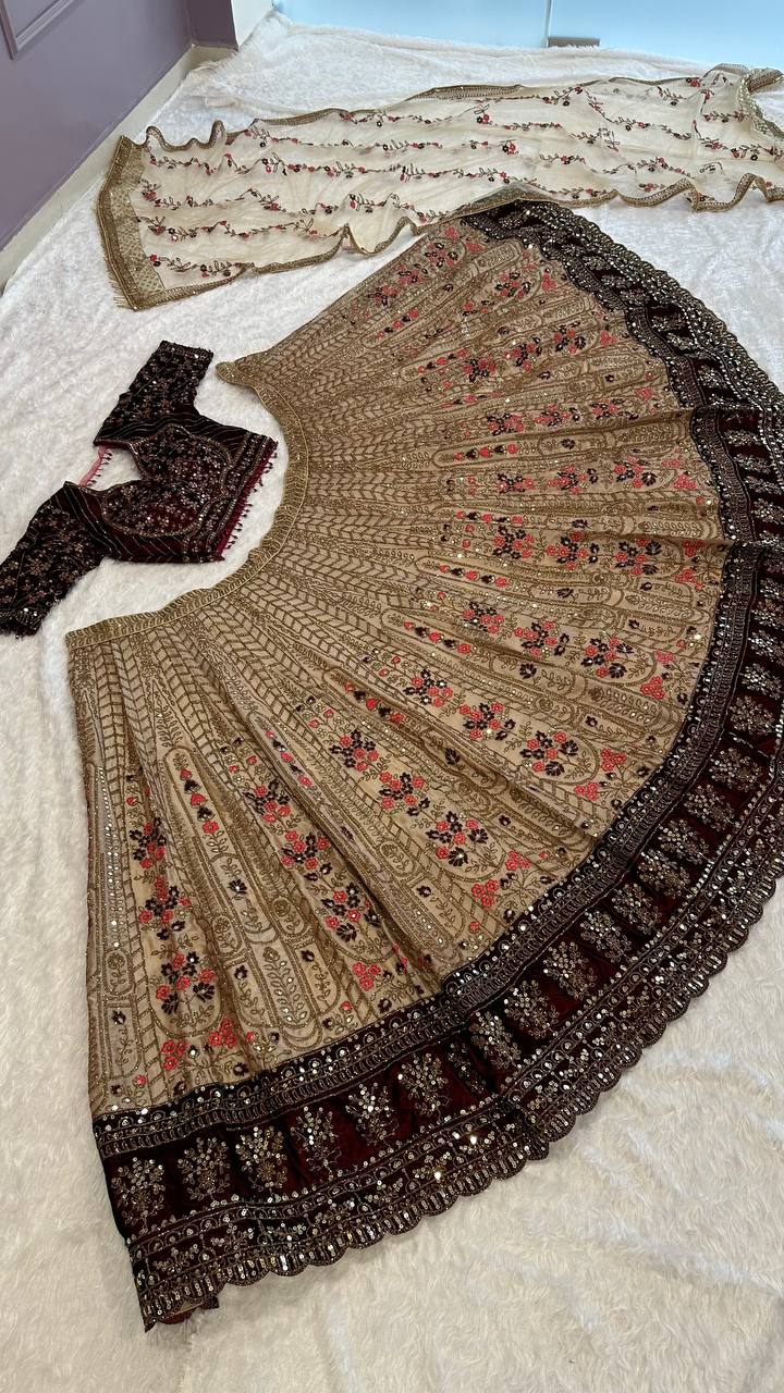 Engagement Wear Beige Color Heavy Kasturi Silk With Dori And Sequins With Thread Work Designer Bridal Lehenga Choli