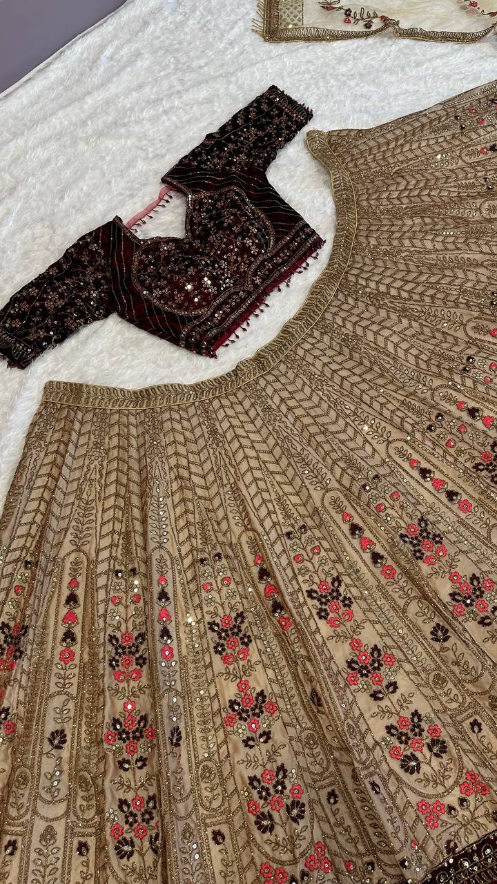 Engagement Wear Beige Color Heavy Kasturi Silk With Dori And Sequins With Thread Work Designer Bridal Lehenga Choli