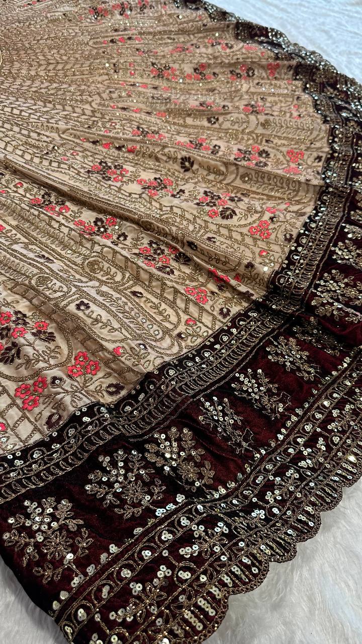 Engagement Wear Beige Color Heavy Kasturi Silk With Dori And Sequins With Thread Work Designer Bridal Lehenga Choli