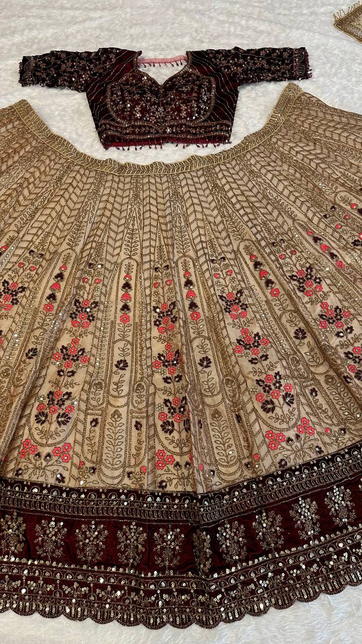 Engagement Wear Beige Color Heavy Kasturi Silk With Dori And Sequins With Thread Work Designer Bridal Lehenga Choli