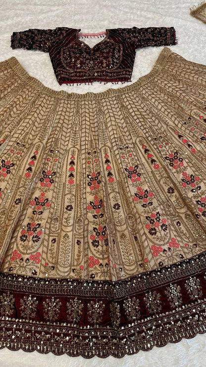 Engagement Wear Beige Color Heavy Kasturi Silk With Dori And Sequins With Thread Work Designer Bridal Lehenga Choli