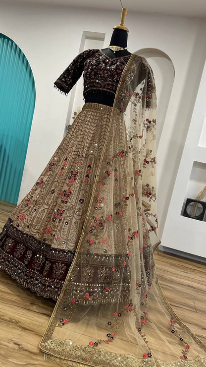 Engagement Wear Beige Color Heavy Kasturi Silk With Dori And Sequins With Thread Work Designer Bridal Lehenga Choli