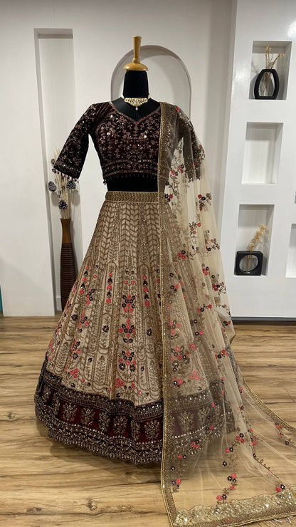 Engagement Wear Beige Color Heavy Kasturi Silk With Dori And Sequins With Thread Work Designer Bridal Lehenga Choli
