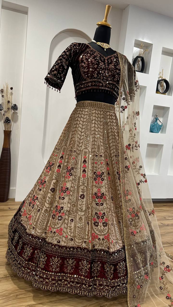 Engagement Wear Beige Color Heavy Kasturi Silk With Dori And Sequins With Thread Work Designer Bridal Lehenga Choli