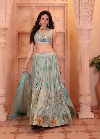 Garba Night Wear Sky Blue Color Pure Chinon With Heavy Thread And Sequence Work Lehenga Choli