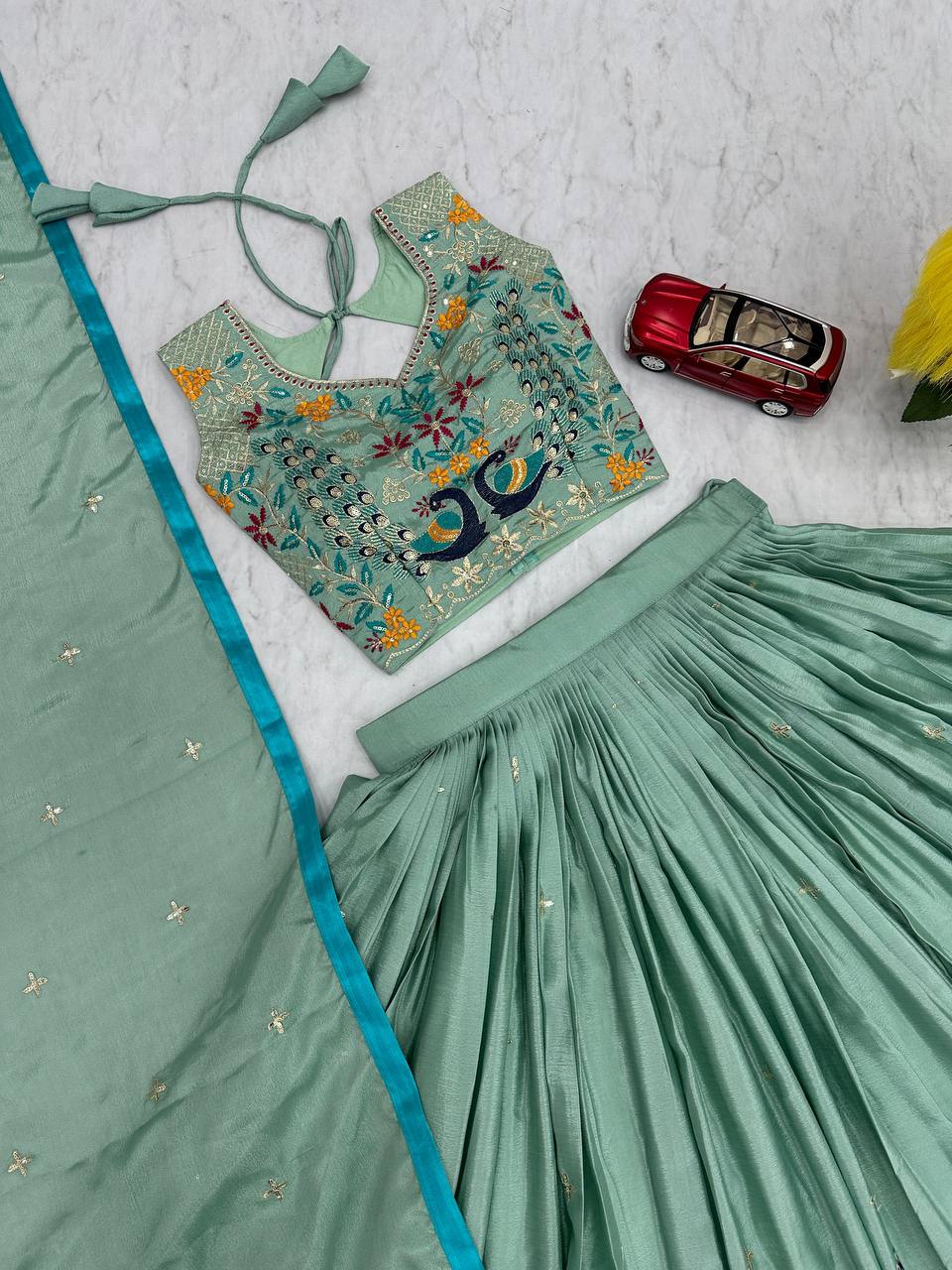 Garba Night Wear Sky Blue Color Pure Chinon With Heavy Thread And Sequence Work Lehenga Choli