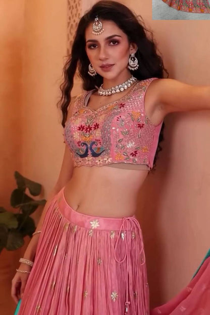 Garba Night Wear Peach Color Pure Chinon With Heavy Thread And Sequence Work Lehenga Choli