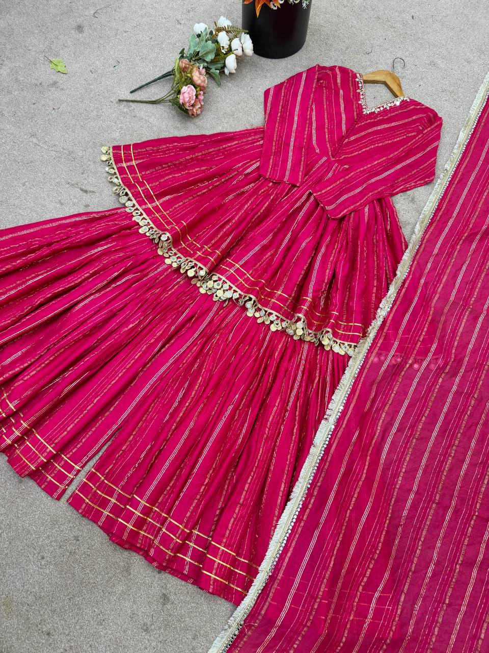 Arti Chauhan Wear Pink Color Mirror With Handwork Designer Sharara Suit
