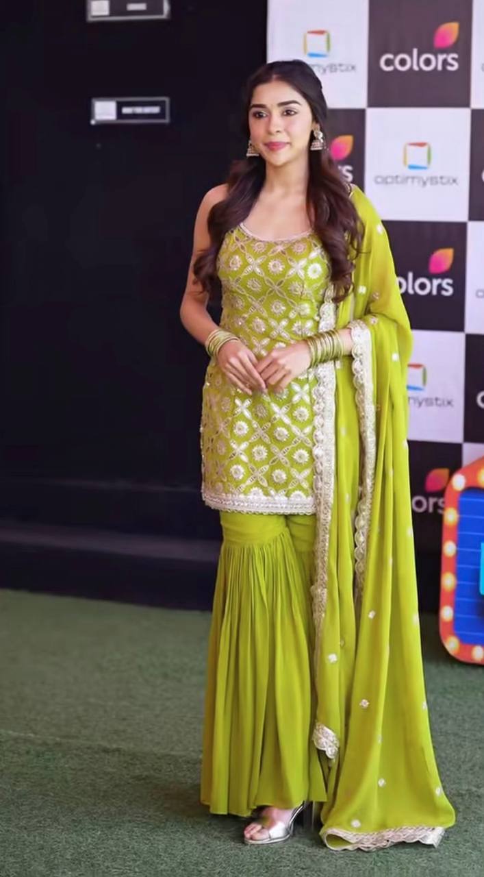 Elegant Green Color Georgette Designer Sharara Set