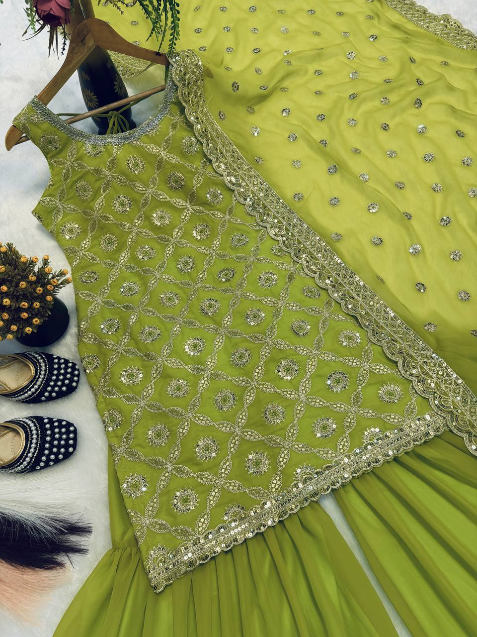 Elegant Green Color Georgette Designer Sharara Set
