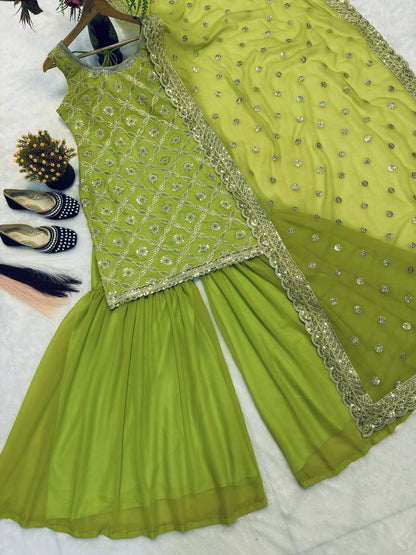 Elegant Green Color Georgette Designer Sharara Set