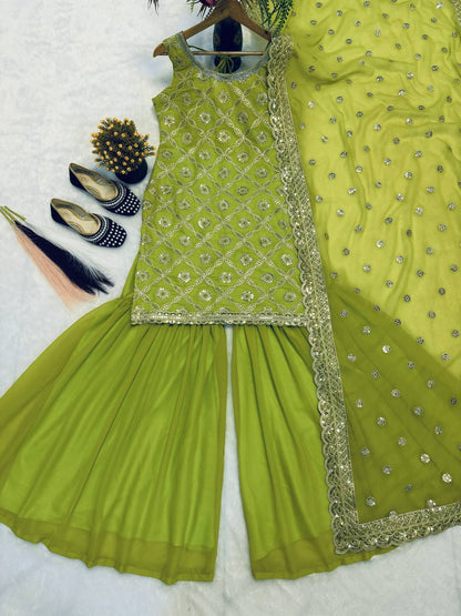 Elegant Green Color Georgette Designer Sharara Set