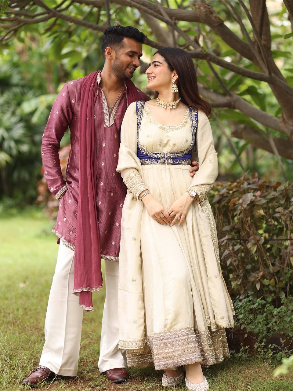 Elegant Cream Color Chinon Silk Anarkali Set with Koti And Dupatta