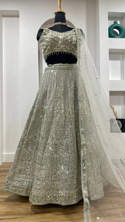 Bollywood Style White Color Georgette Lehenga With Sequins Dori Work Designer Lehenga Choli