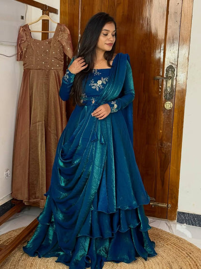 Designer Rama Color Fandy Satin Fully Stitched Lehenga Peplum Set