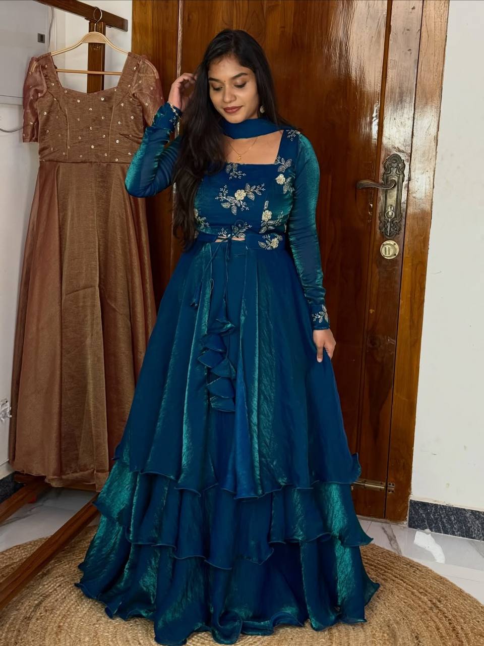 Designer Rama Color Fandy Satin Fully Stitched Lehenga Peplum Set