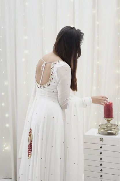 Function Wear White Color Faux Georgette With Hand Work Designer Gown
