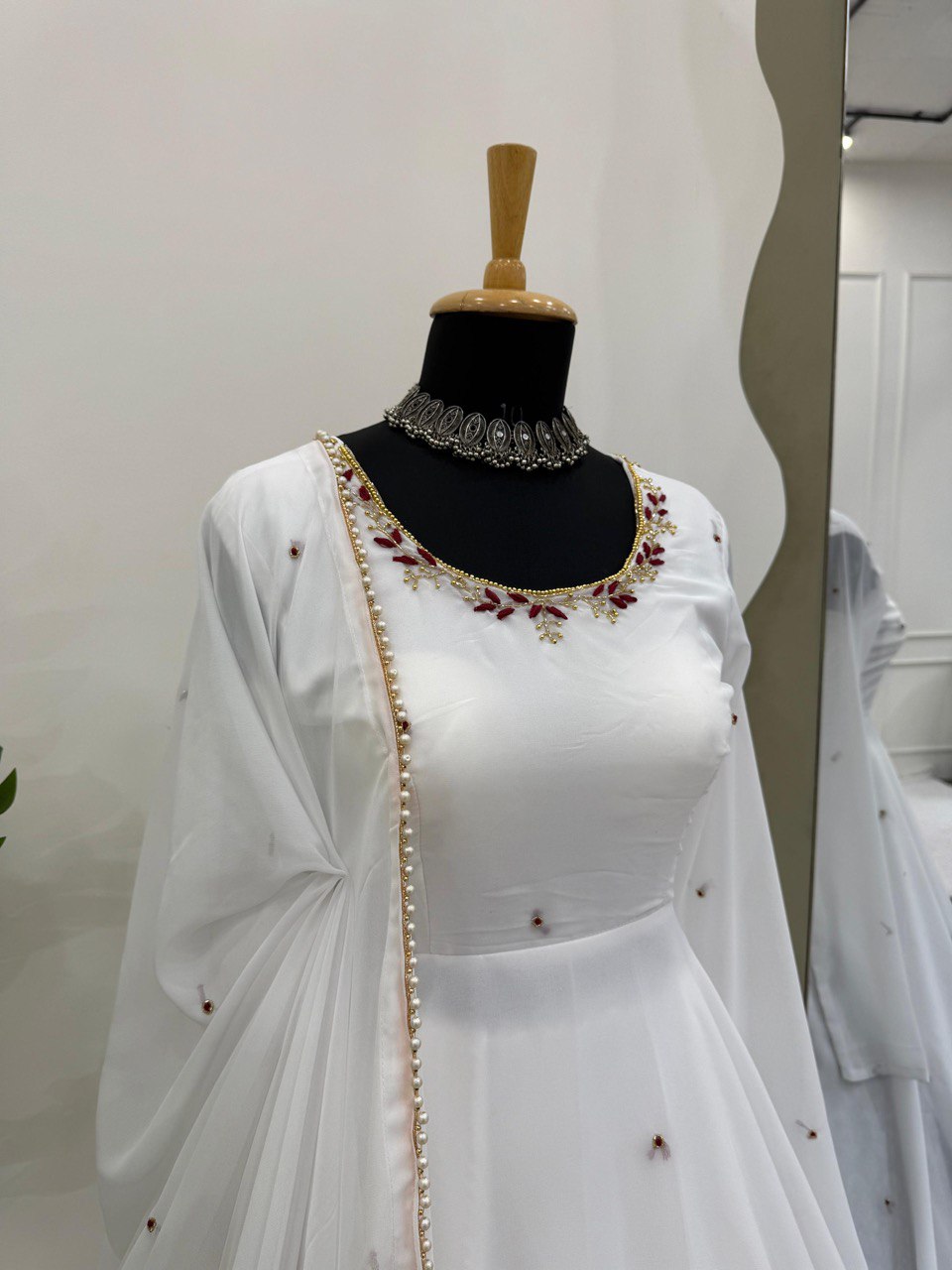 Function Wear White Color Faux Georgette With Hand Work Designer Gown