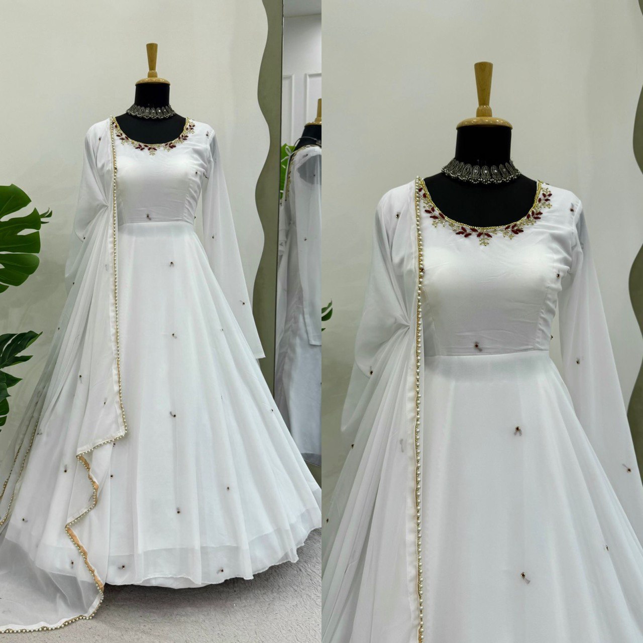 Function Wear White Color Faux Georgette With Hand Work Designer Gown