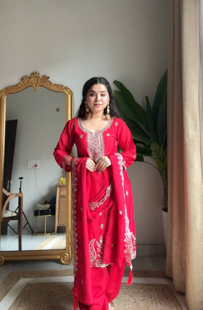 Festive Wear Pink Color Chinon Embroidered Salwar Suit