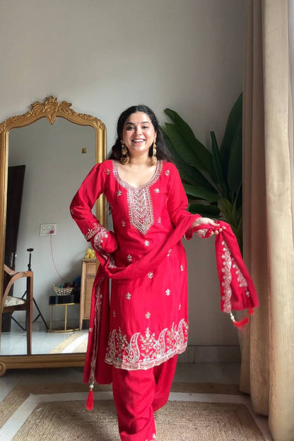 Festive Wear Pink Color Chinon Embroidered Salwar Suit