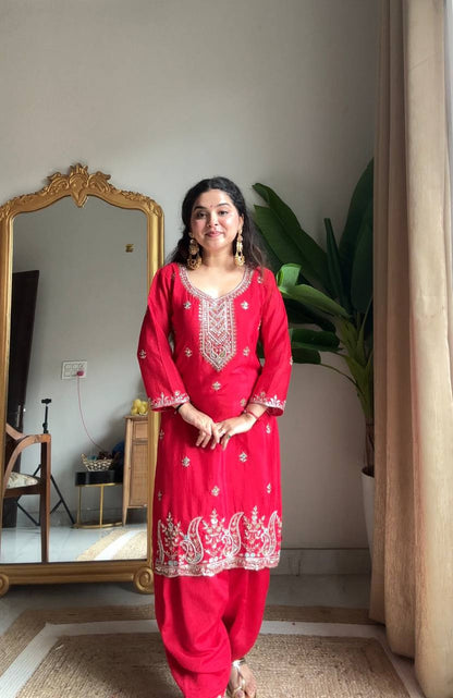 Festive Wear Pink Color Chinon Embroidered Salwar Suit