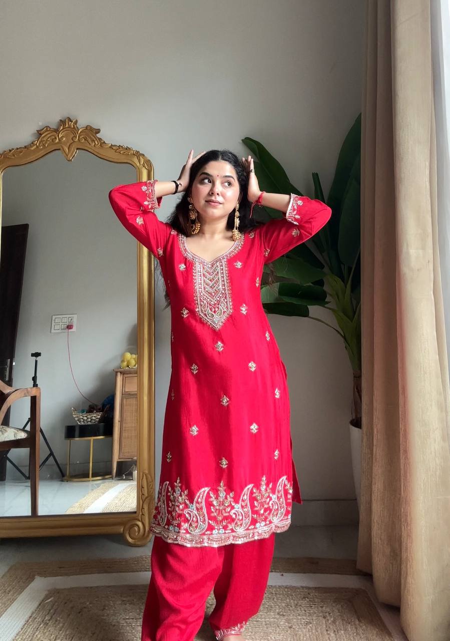 Festive Wear Pink Color Chinon Embroidered Salwar Suit