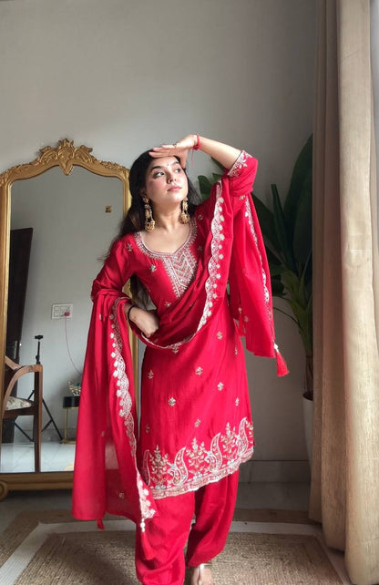 Festive Wear Pink Color Chinon Embroidered Salwar Suit