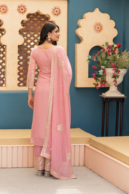 Luxuriant Peach Color Heavy Star Georgette With Embroidery Coding Sequences Work Salwar Suit