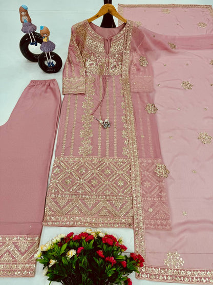 Luxuriant Peach Color Heavy Star Georgette With Embroidery Coding Sequences Work Salwar Suit