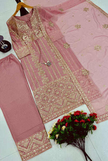 Luxuriant Peach Color Heavy Star Georgette With Embroidery Coding Sequences Work Salwar Suit