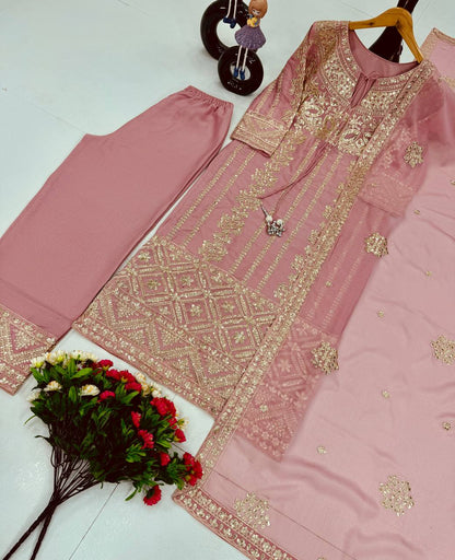 Luxuriant Peach Color Heavy Star Georgette With Embroidery Coding Sequences Work Salwar Suit