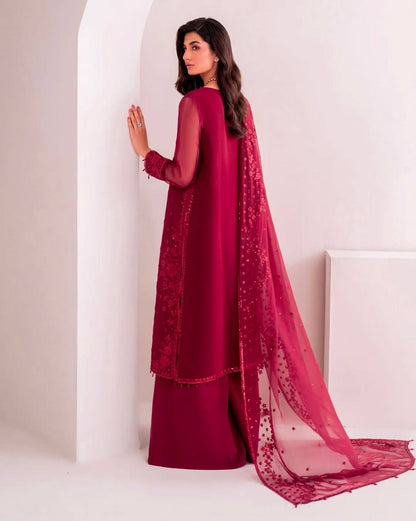 Casual Wear Maroon Color Pure Faux Georgette With Embroidery Sequence Work Palazzo Suit