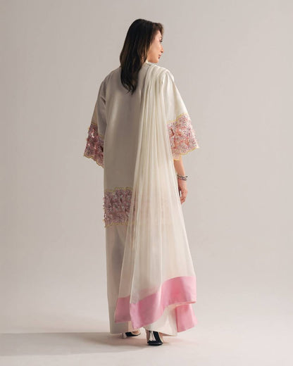 Party Wear Off White Color Crepe Silk Handwork Farshi Salwar Set