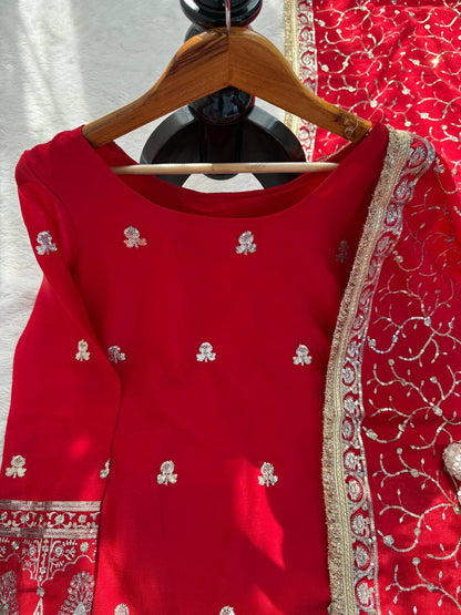 Wonderful Red Color Sequnce Embroidered Sharara Suit With Dupatta
