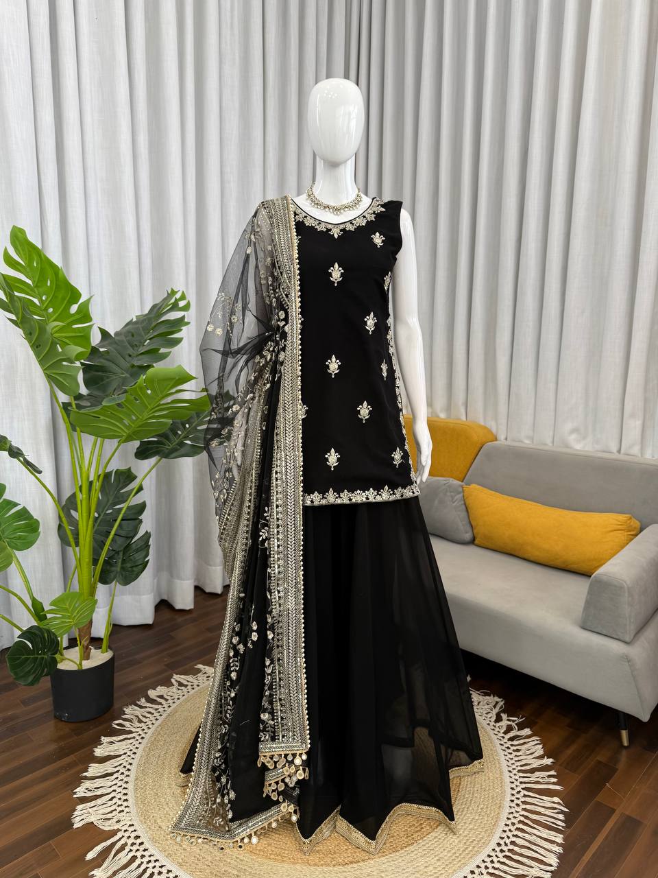 Gorgeous Black Color Sequence Palazzo Suit With Dupatta Set