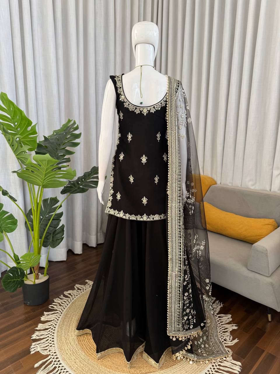Gorgeous Black Color Sequence Palazzo Suit With Dupatta Set