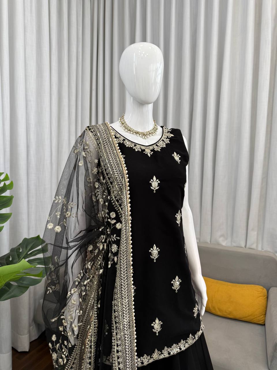 Gorgeous Black Color Sequence Palazzo Suit With Dupatta Set