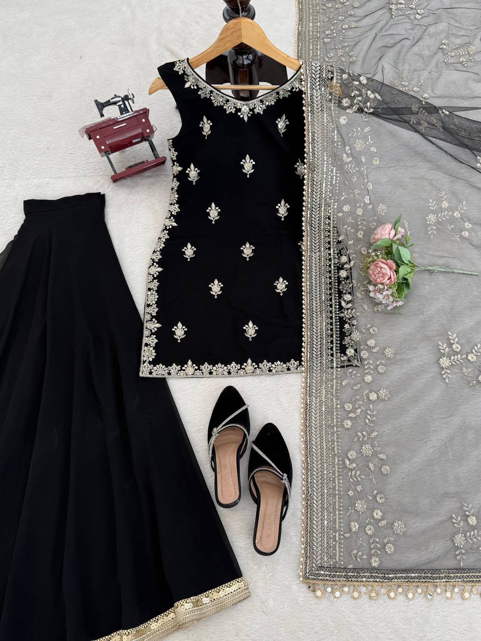 Gorgeous Black Color Sequence Palazzo Suit With Dupatta Set