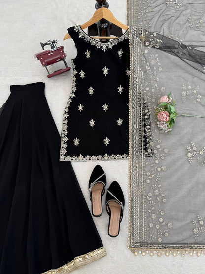 Gorgeous Black Color Sequence Palazzo Suit With Dupatta Set