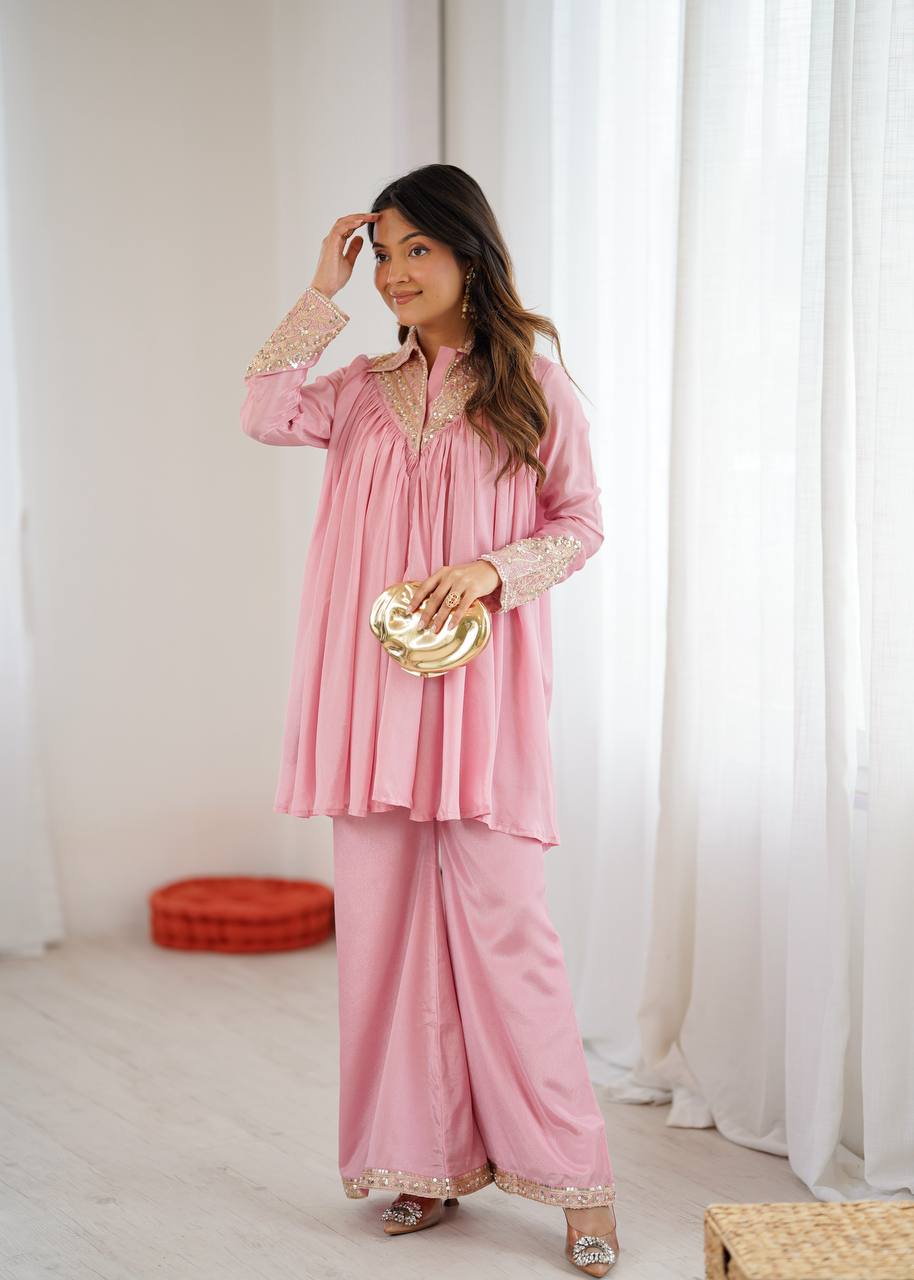 Arti Chauhan's Baby Pink Color Designer Co-Ord Set