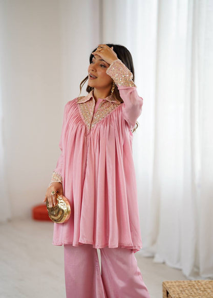 Arti Chauhan's Baby Pink Color Designer Co-Ord Set