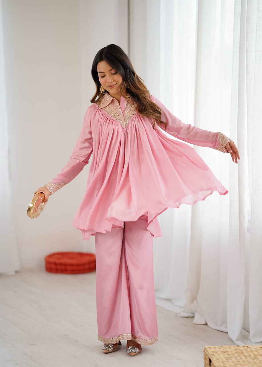 Arti Chauhan's Baby Pink Color Designer Co-Ord Set