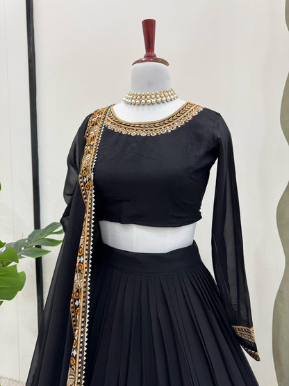 Sangeet Wear Black Color Faux Georgette And Thread With Sequence Work Lehenga Choli