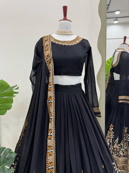 Sangeet Wear Black Color Faux Georgette And Thread With Sequence Work Lehenga Choli