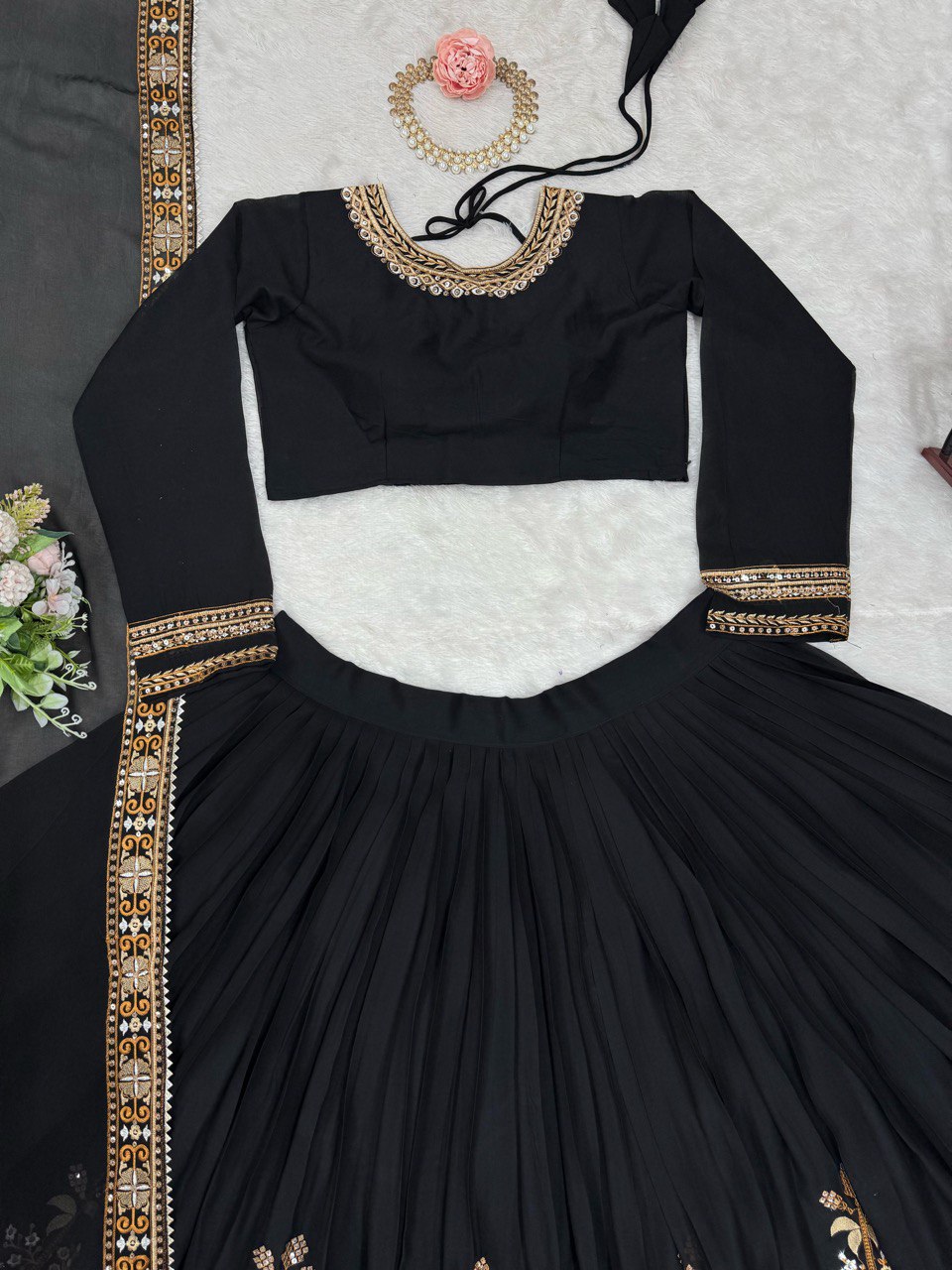 Sangeet Wear Black Color Faux Georgette And Thread With Sequence Work Lehenga Choli