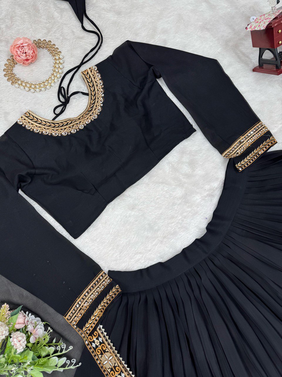 Sangeet Wear Black Color Faux Georgette And Thread With Sequence Work Lehenga Choli