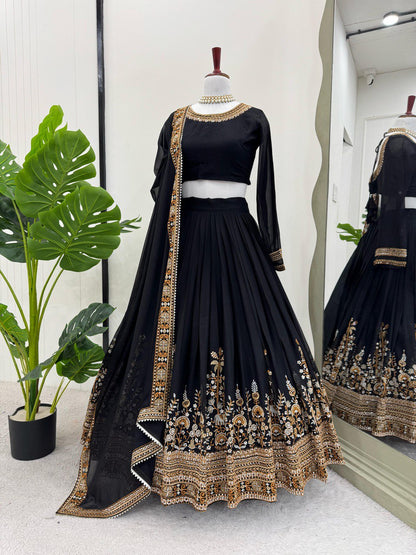 Sangeet Wear Black Color Faux Georgette And Thread With Sequence Work Lehenga Choli