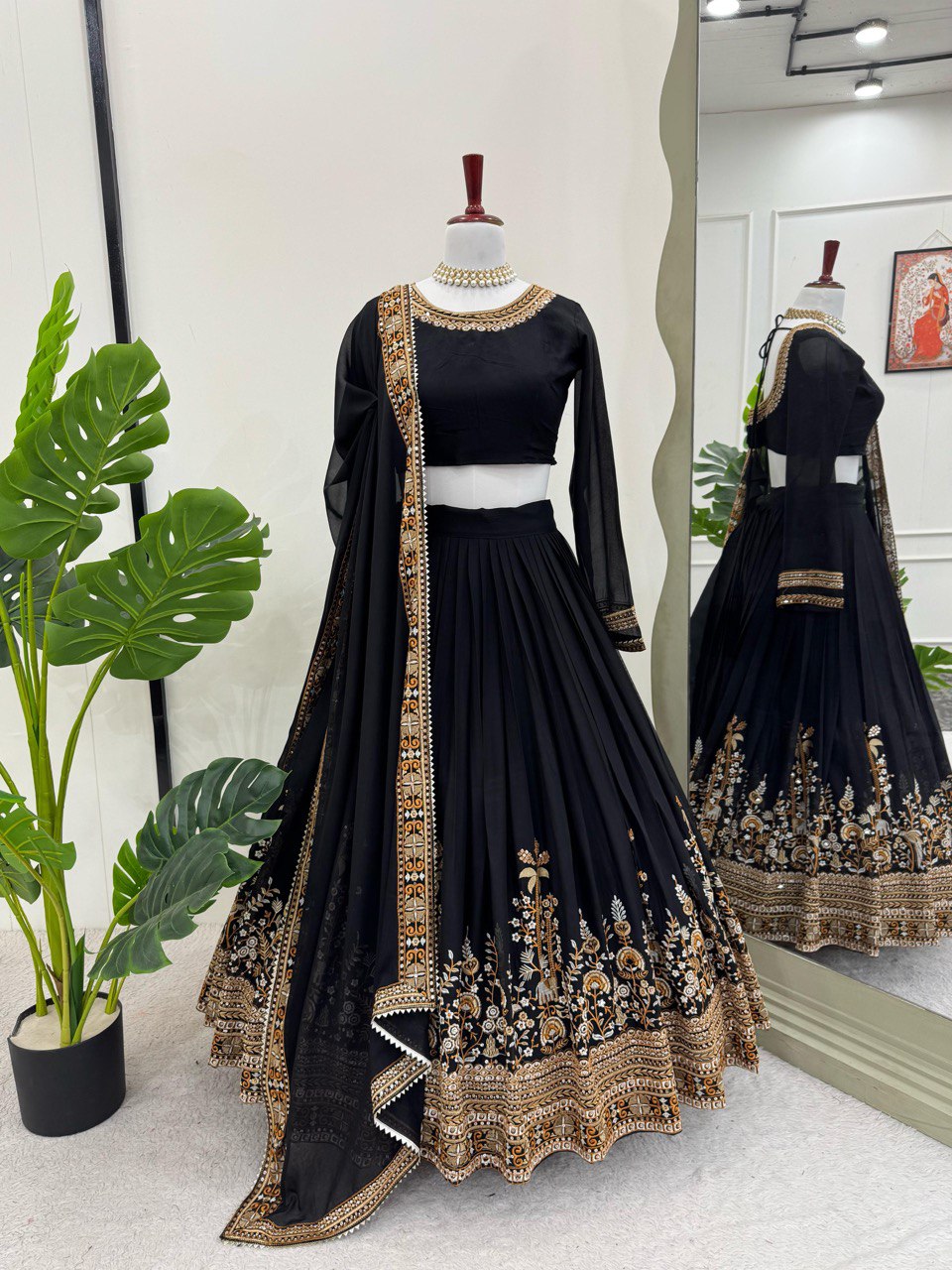 Sangeet Wear Black Color Faux Georgette And Thread With Sequence Work Lehenga Choli