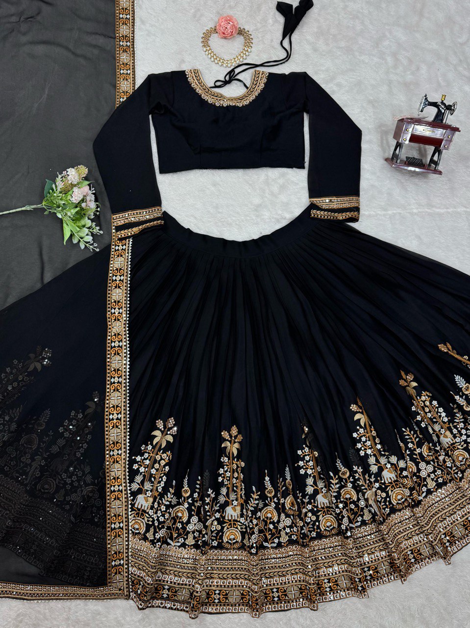 Sangeet Wear Black Color Faux Georgette And Thread With Sequence Work Lehenga Choli